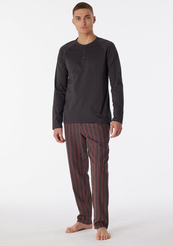 SCHIESSER - selected! premium - Pyjama Set - Antraciet - Lange Broek en Shirt met Lange Mouwen
