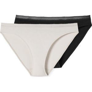 SCHIESSER Cotton Lace slip (2-pack), dames rioslips kant zwart/zand
