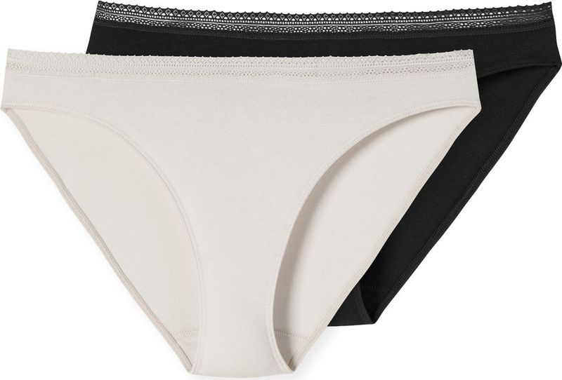 SCHIESSER Cotton Lace slip (2-pack), dames rioslips kant zwart/zand