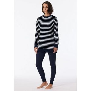 Schiesser Pyjama met leggings, zacht, behaaglijk, badstof, pyjamaset voor dames, Donkerblauw gestreept