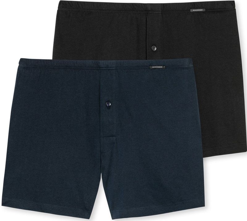 SCHIESSER - Multipack - Boxershorts - Zwart/Donkerblauw - 100% Katoen - 2 Stuks