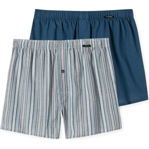 Schiesser Boxershorts 2-pack blauw gestreept en blauw effen
