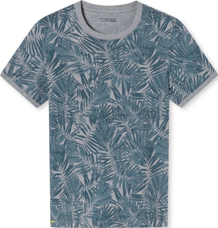 SCHIESSER Mix+Relax T-shirt - heren shirt korte mouw organic cotton leaves grijs-melange