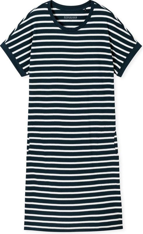 SCHIESSER Casual Essentials T-shirt, dames slaapshirt korte mouw strepen blauw-grijs