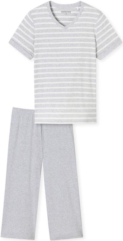 Schiesser - 181254 - Pyjama - Silver Grey Melange - 100% Katoen, 3/4 Lengte, Elastische Tailleband