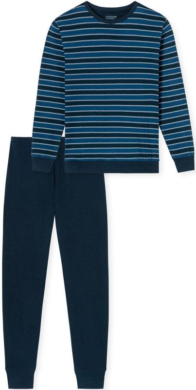 UNCOVER - Nachtkleding - Lange Pyjama - Blauw - Katoen - Blokstrepen