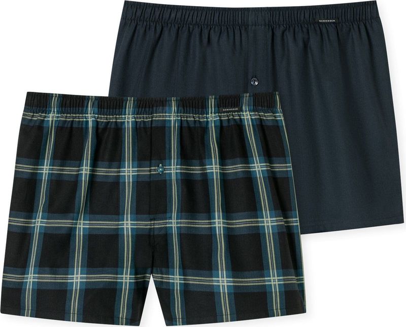 Schiesser - Boxershorts - Donkerbruin en Ruitjespatroon - 2PACK