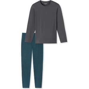 Schiesser pyjama antraciet blauw met print