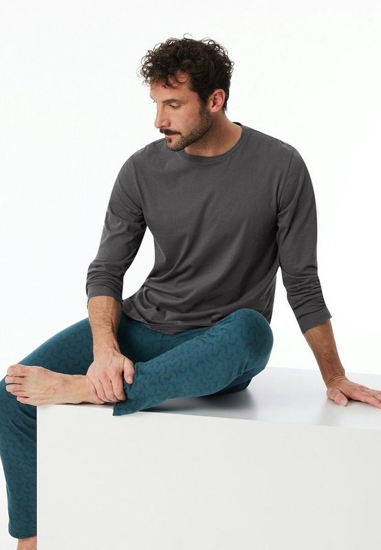 Schiesser - Pyjama - Antraciet Blauw - Katoen