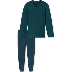 Schiesser - Casual Essentials - Pyjama - Petrol - Katoen - Grafisch Patroon