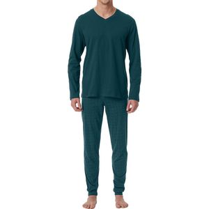Schiesser - Casual Essentials - Pyjama - Petrol - Katoen - Effen Top met Grafisch Patroon