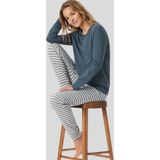 Schiesser Dames Schlafanzug Lang mit Bündchen Baumwolle-nachtkleding pyjamaset, Jeansblau_181966, 48, Jeansblau_181966, 74