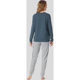 Schiesser Dames Schlafanzug Lang mit Bündchen Baumwolle-nachtkleding pyjamaset, Jeansblau_181966, 48, Jeansblau_181966, 74