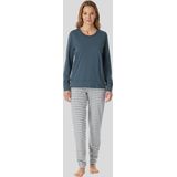 Schiesser Dames Schlafanzug Lang mit Bündchen Baumwolle-nachtkleding pyjamaset, Jeansblau_181966, 48, Jeansblau_181966, 74