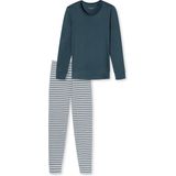 Schiesser Dames Schlafanzug Lang mit Bündchen Baumwolle-nachtkleding pyjamaset, Jeansblau_181966, 48, Jeansblau_181966, 74