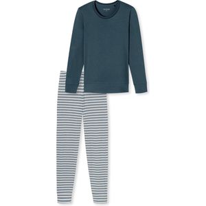 SCHIESSER - Casual Essentials - Pyjama - Marine/Grijs/Wit - 2-delig, Jersey, Gestreept