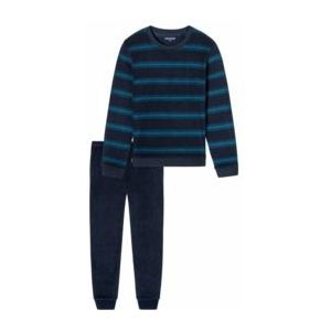 Schiesser Lange herenpyjama met manchetten, zachte badstof, casual, nachtkleding, pyjamaset, Petrol_181932, 56