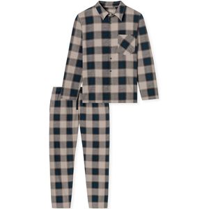 Schiesser - Selected! Premium Warming - Heren Flanellen Pyjama - Geruit - Beige