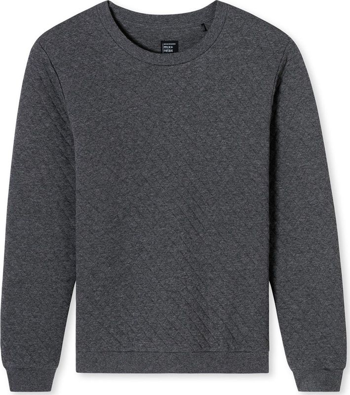 Schiesser Herenslaapshirt met lange mouwen, ronde hals, fijn geribbeld, organisch katoenmix + relaxpyjama-top, Donkergrijs-gem._182041, 48
