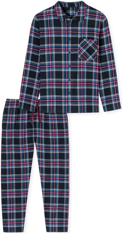 Schiesser - 182123 - Pyjama - Nightblue - Katoen, X-Mas Family, Geruit Patroon
