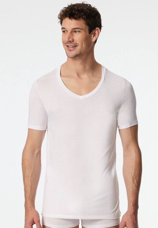 Schiesser - 181531 - T-Shirt - Wit - Premium Modal, V-hals, 55% Zijde, 35% Polyamide, 10% Elastaan