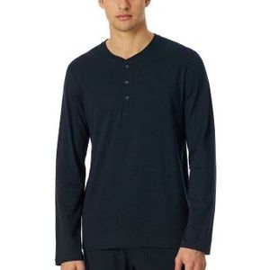Schiesser T-Shirt lange mouw knoopsluiting Heren Pyjamashirt - nachtblauw - Maat S