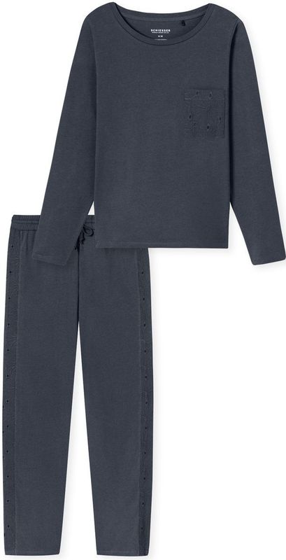 Schiesser - Lange Pyjama - Grafiet - Dames - Casual Nachtkleding