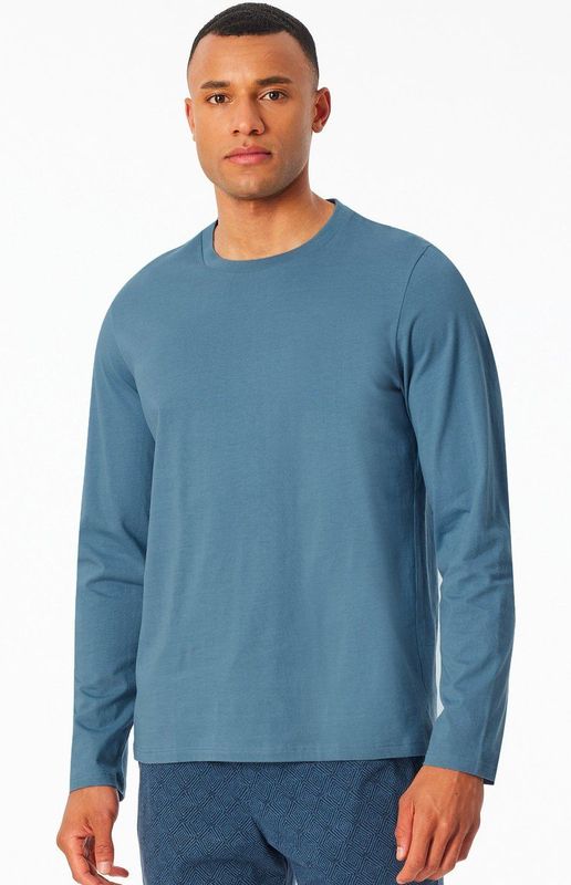 Schiesser - Mix+Relax - Pyjamashirt - Atlantic Blauw - Lange Mouw