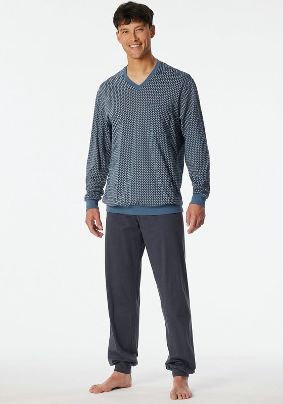 Schiesser - Comfort Nightwear - Pyjama - Donkerblauw - 100% Biologisch Katoen