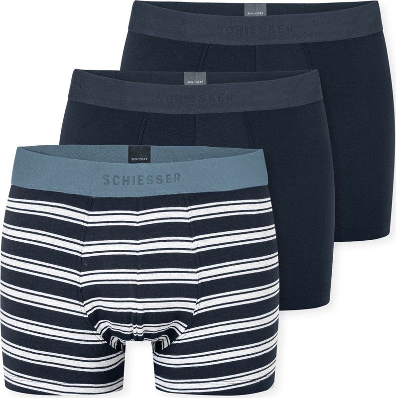 Schiesser Short Heren - 3 Stuks - Organic Cotton - Gestreept Meerkleurig - Geweven Elastische Tailleband