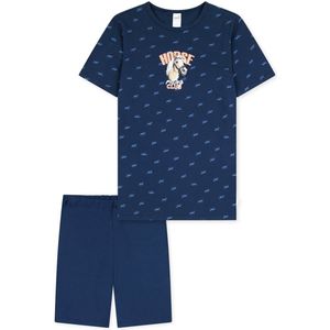 SCHIESSER - Horse World - Nachtkledij - Nachtblauw - Katoen, 2-delig, Kort/Mini