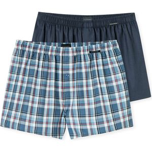 SCHIESSER - Boxershorts Multipack - Geruit Wit en Blauw - Grafisch Patroon Blauw - Elastische Tailleband