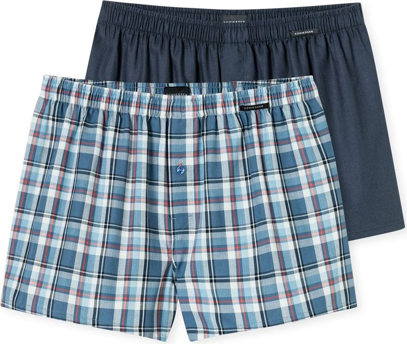 SCHIESSER - Boxershorts Multipack - Geruit en Grafisch - Blauw - Katoen