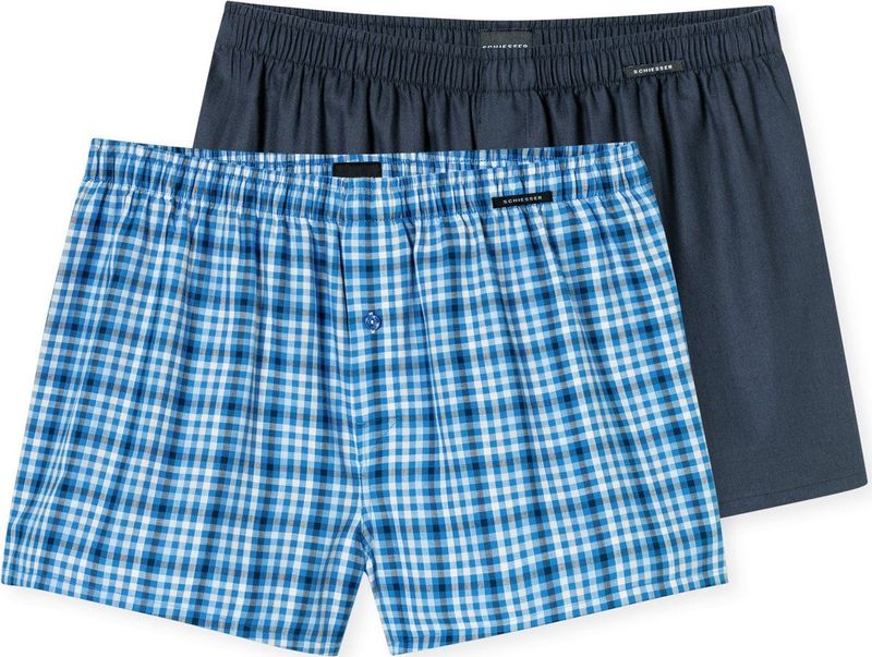 Schiesser - Boxershorts 2-Pack - Blauw-Navy - Katoen
