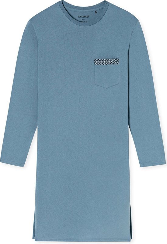 Schiesser - Comfort Nightwear - Nachthemd - Grafiet - Borstzak met Gedessineerde Zoom