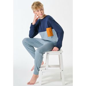 SCHIESSER - Teens Nightwear - Nachtkledij - Navy - Lichtblauw - Oranje - 2-delig