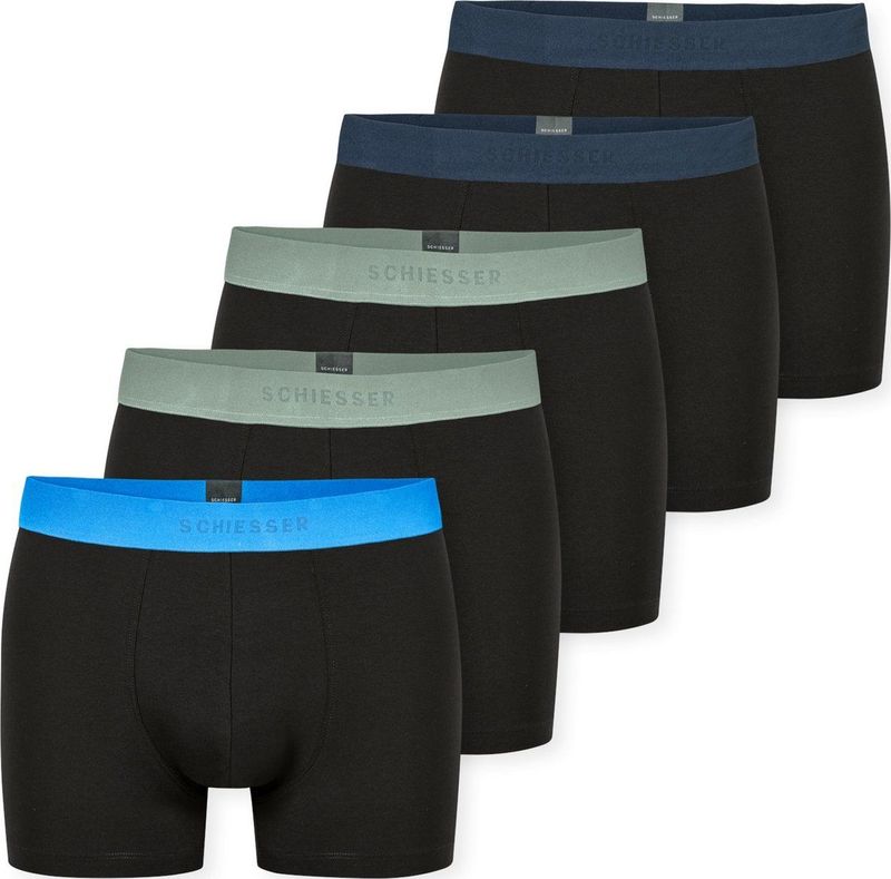 Schiesser - Set van 5 Boxershorts - Blauw - Biologisch Katoen