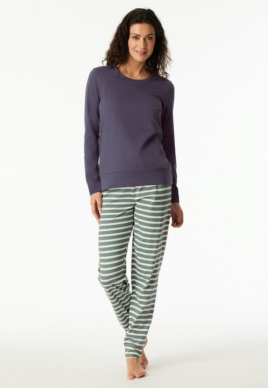 Schiesser Damespyjama, lange loungewear-selectie, premium warme pyjamaset, Indigo_181990, 36