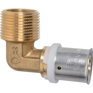 Kirchhoff Messing overgangshoek 90°, blank, 20 mm x 3/4"ET, persfitting voor meerlagenbuis - 988715355