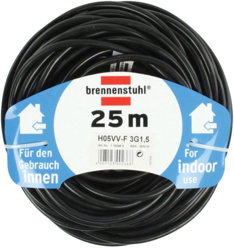 CEE 7/7 - CEE 7/3 Verlengkabel - Zwart - 3x 1,50mm - 25 Meter