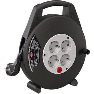 Brennenstuhl Vario Line mini-kabelhaspel met 4 contacten / zwart/grijs - 15 meter