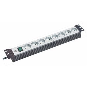 Premium-Line 19"" stekkerdoos voor schakelkasten 8-voudig zwart/lichtgrijs 3m H05VV-F 3G1,5 19""-formaat