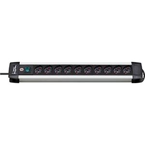 Brennenstuhl 1391005010 multistekker Premium Alu Line 10 Italiaanse stopcontacten (10/16A), aluminium randen met lichtschakelaar