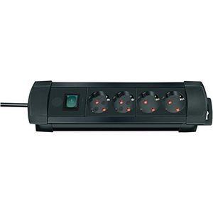 Brennenstuhl 5117014 stekkerdoos, serie Premium Line, 4 Italiaanse stopcontacten 10/16A+Schuko, lichtschakelaar, zwart