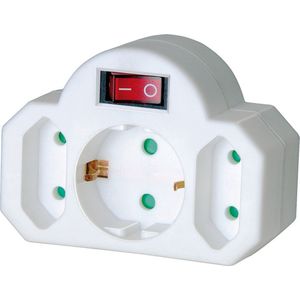 Horizontale Stopcontact Splitter met Schakelaar - 3-voudig - Verticale Stopcontacten - 1x RA - Wit