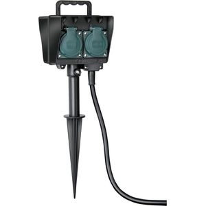 Brennenstuhl - 1154430 Gartensteckdose 2fach Schwarz, Grün mit Erdspieß