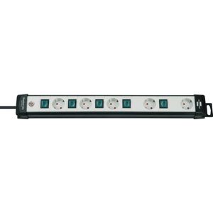 Brennenstuhl Premium-Line, Technik-stekkerdoos 5-voudig met individueel schakelbare stopcontacten (met 3m kabel, monteerbaar, Made in Germany) zwart/grijs