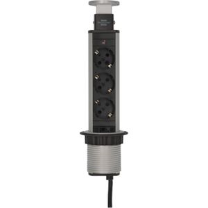 Brennenstuhl Tower Power bureau-inbouw stekkerdoos met 3 contacten / zilver/zwart - 2 meter