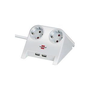 Brennenstuhl Desktop-Power stekkerdoos met 2 contacten en 2x USB / wit - 1,8 meter