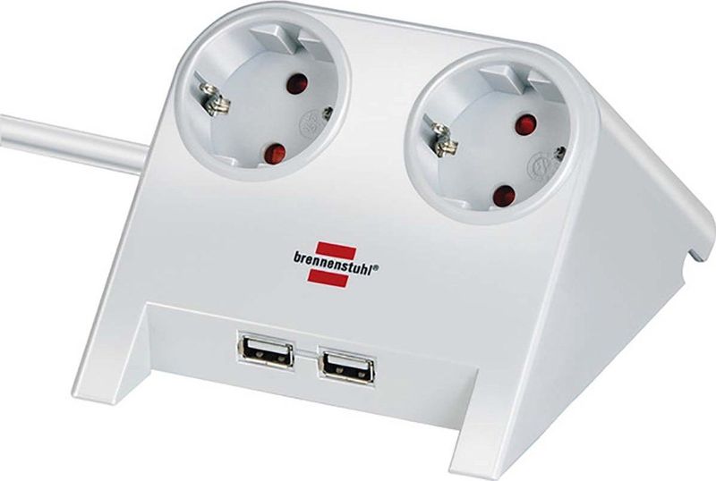 Brennenstuhl - Desktop-Power Stekkerdoos - Wit - 2x USB - 1,8 Meter